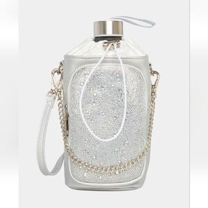Betsey Johnson Kitsch Keep It Cool Water Bottle Holder Silver Festival Crossbody